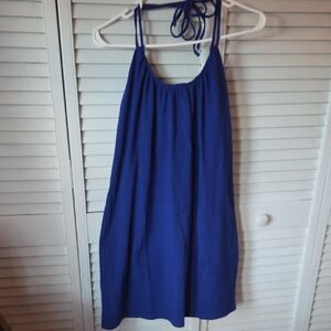 Blue Halter Dress With Bra Top Elastic Inside Double Strands.